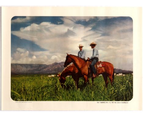 Original vintage travel advertising poster Fly American To All The Great Southwest. Range land near Phoenix, Arizona. Ivan Dm