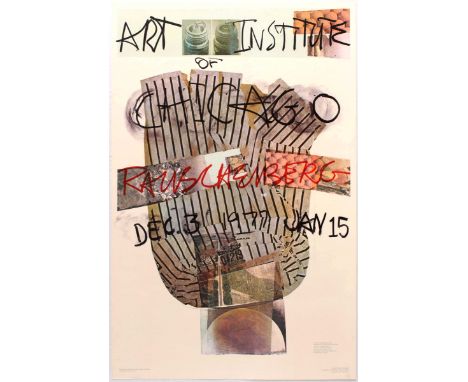 Group of five art exhibition posters: 1. Original vintage advertising poster for Robert Rauschenberg Art Institute of Chicago