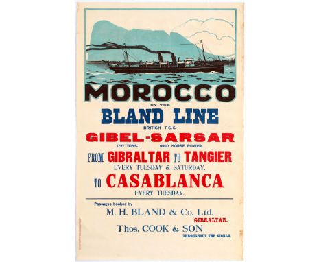 Original vintage travel advertising poster Morocco By The Bland Line. Bland Line, Gibraltar. The company entered shipowning i