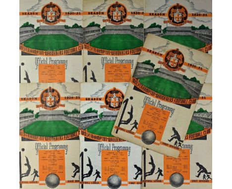 1950/1951 Wolverhampton Wanderers home match programmes to include Burnley, Middlesbrough, Everton, Aston Villa (FAC), Sunder