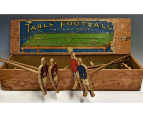 Early Table Football c.1927 'British Manufacture' Roberts Patent Table football complete with wooden figures and ball, strip 