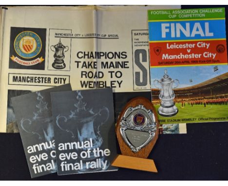 1969 FA Cup Final Manchester City v Leicester City match programme, souvenir newspaper, Eve of the Final Rally referees progr