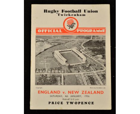 Famous 1936 England v NZ Rugby Programme, 'Obo's Match': Scorer of two tries as the All Blacks were beaten 13-0 on 4th Januar