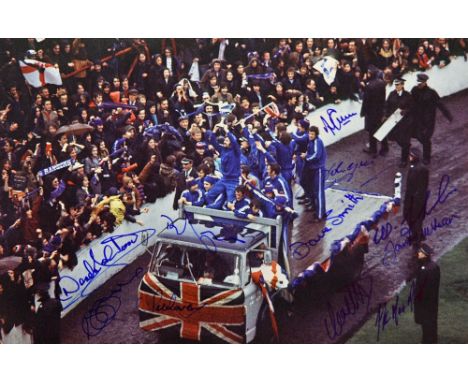 Rangers Signed Football Print depicting a superb image showing the 1972 European Cup Winners Cup winners - Rangers, parading 