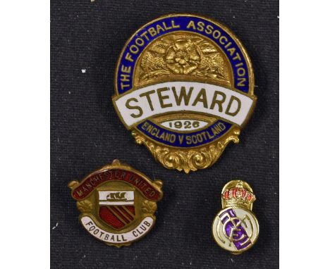 1926 England v Scotland 'Steward' Enamel Badge with pin to reverse, white and blue enamel to obverse, in good condition, toge