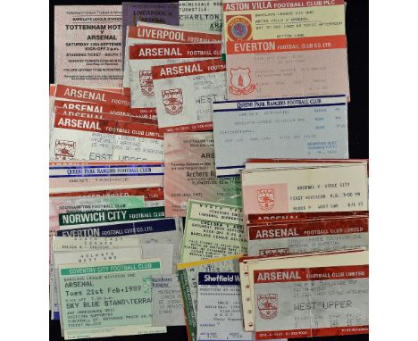 1988/1989 Arsenal match tickets to include homes (6) and aways (14), 1989/90 homes (5) and aways (14), plus a further selecti