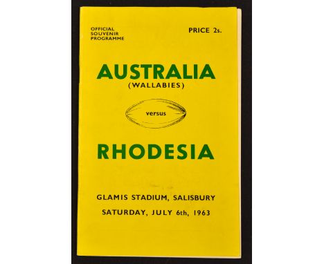 Extremely scarce 1963 Rhodesia v Australia Rugby Programme: Rarely seen, near mint copy of this, detailed A5 32 pp issue with