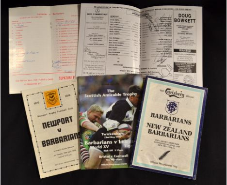 Barbarians v Clubs Rugby Programme Selection - 2x signed (5): v Newport 1975 and 1995 (signed by 6 Baa-baas); v Leicester 197