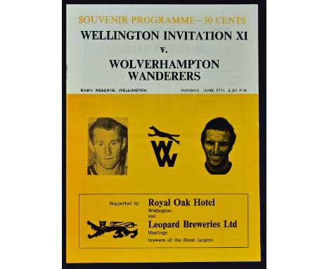 1972 New Zealand tour match programme Wellington Invitation XI v Wolverhampton Wanderers at the Basin Reserve Wellington, 5 J