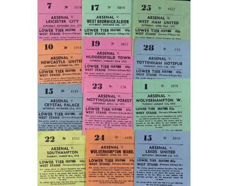 1971/1972 Arsenal home match tickets to include Leeds Utd, Manchester Utd, Crystal Palace, Spurs, Sheffield Utd, Newcastle Ut