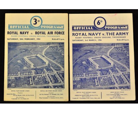 Royal Navy v RAF 1954 and v Army 1956 Programmes: Pair of standard Twickenham issues from the Services Championship, with a h