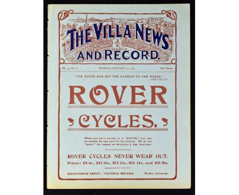 1906/1907 Volume 1 Aston Villa match programme for West Bromwich Albion v Stoke 21 January 1907 FA Cup 2nd replay match (Albi