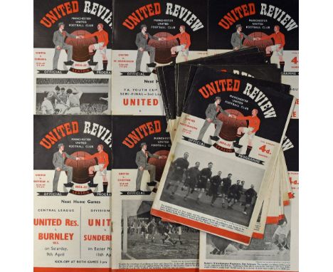 1954/1955 Manchester Utd football programme selection to include numbers 1-12, 14 &amp; 15, 17-22, with fixtures v Portsmouth