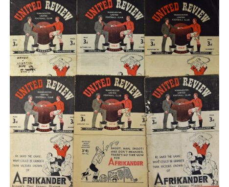 1946/1947 Selection of Manchester Utd programmes Grimsby Town (1st match after war), Liverpool, Sunderland, Derby County, Cha