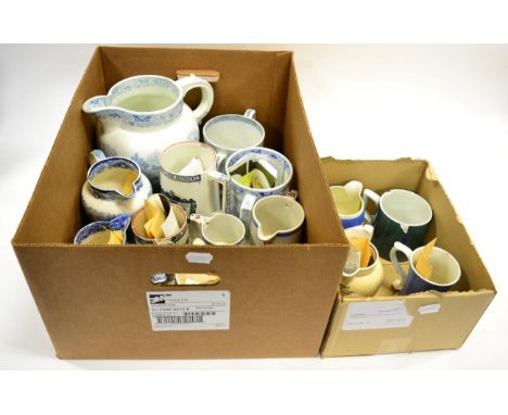 Ceramic Liquid Measures including Gallon jug, Imperial quart twin handled, Quart; Quart and Pint load line measures, Pint and