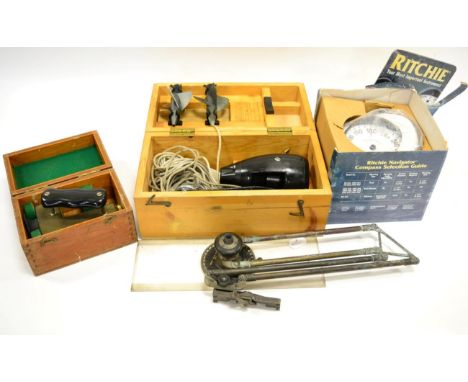 Yachting Instruments Ritchie Navigator Deck/Binnacle compass, Knotmaster speed indicator, distance finder and a chart pantogr
