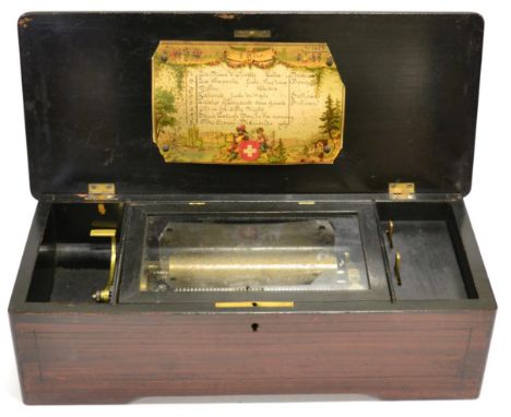 Swiss Victorian Cylinder Music Box no.9628, lever wind with 6'', 15cm cylinder, single comb, Stop/Start and Change/Repeat lev