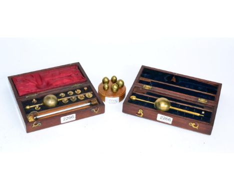 Sikes Hydrometers (i) Loftus with 10 weights and a thermometer, in mahogany case (ii) Improved Hydrometer made by Dring & Fag