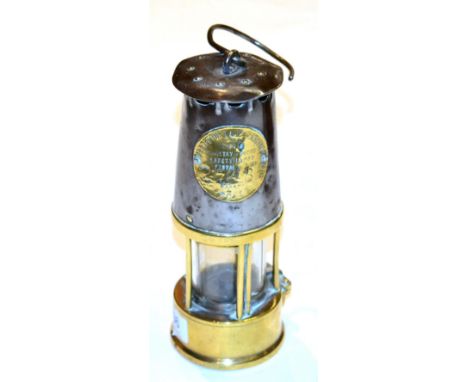 Protector Brass Miners Davy Lamp type identifier damaged and unreadable, with '2248' stamped over plaque