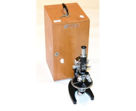 Microscope (Supplied By Optical Instruments Services, Croydon)  no.21440, black finish with three lens turret, graduated rota