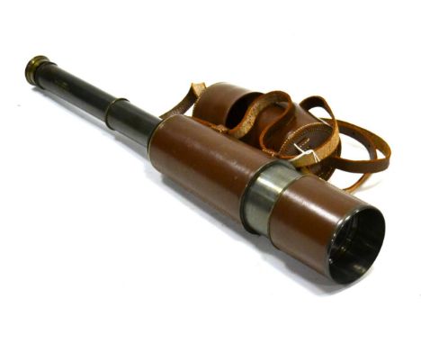 Broadhurst, Clarkson & Co, (London) Five Draw Telescope with 3'' objective lens, leather covered barrel top and case 42'', 10