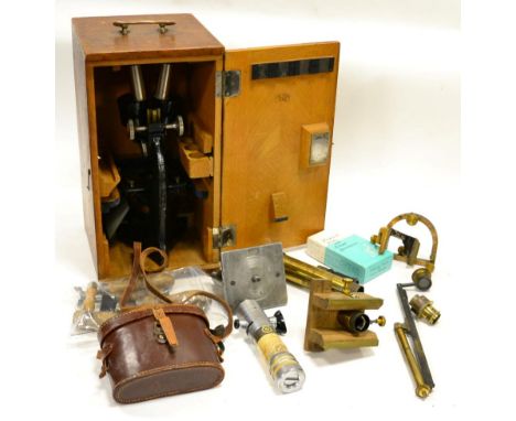 Carl Zeiss Jena Stereo Microscope no.132210, with black lacquered finish with plano-concave mirror (cased) together with a sm