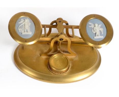 Domestic Postal Scales By Charles Asprey 166 Bond St.& 22 Albemarle St, with oval trays having Jasperware panels in the manne