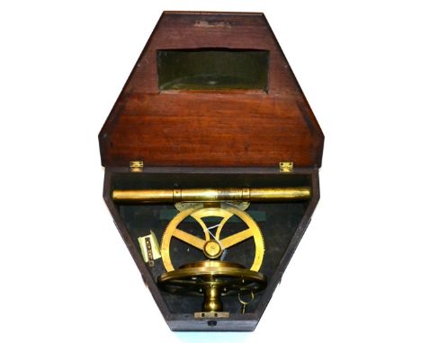 Heath & Wing (London) Brass Theodolite/Mining Dial on circular base with degree graduations engraved and compass (needle deta