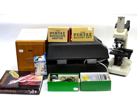 Nikon Alphaphot YS Microscope with four objective lenses with original case (eye piece section has been modified to enable th