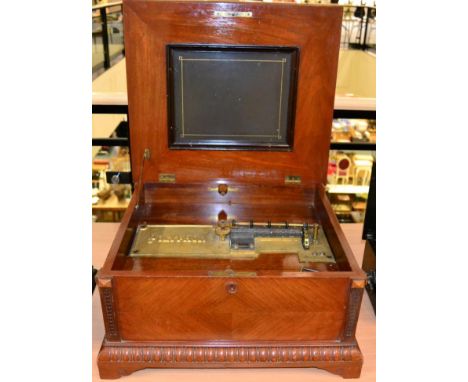 Polyphon Tabletop Disc Music Box playing 15.75'' discs, with two combs on opposite sides of star wheel, with inlay to outer l