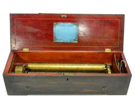 Nicole Frere Cylinder Music Box No.35783 C1860 Gamme No.1093, key wind, playing 8 aires, with single piece comb, makers name 