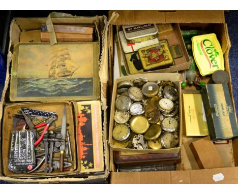 Watchmakers Parts And Tools a large collection of miscellaneous items in a 6 drawer chest and 2 boxes (qty)