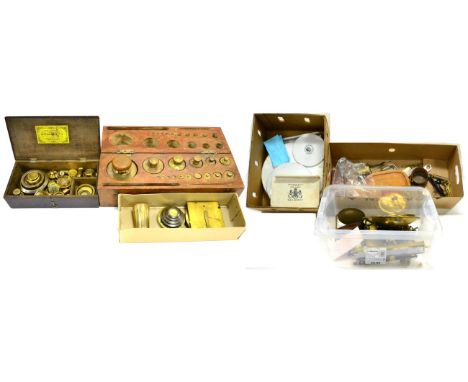 Weights And Measures A Collection Of Spare Parts including empty and part empty cases, weights, pans, ceramic plates, balance