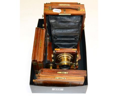 Lancaster 1900 Instantograph Camera mahogany body with brass fittings and Lancaster brass lens; with additional Perken, Son &