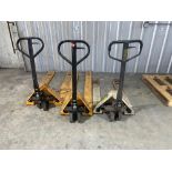 Lot of 3 Pallet Jacks: (1) Uline H-4804 5,500 Lb Limit, (1) Uline H-2640 3,300 Lb Limit (1) Tailift