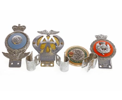 COLLECTION OF FOUR MOTORING BADGEScomprising an AA badge no. 4A56944, the Royal Automobile club badge M.C.C 4380, J.R Gaunt t