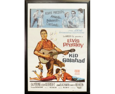 'ELVIS PRESLEY - KID GALLAHAD' (CIRCA 1962) SPANISH PROMOTIONAL POSTERapproximately 110cm x 63cm, framed and under glass