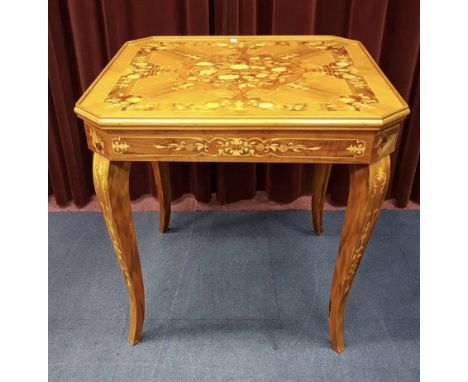 MODERN ITALIAN KINGWOOD AND FLORAL MARQUETRY GAMES TABLE the lift off table revealing an interior fitted for several games in