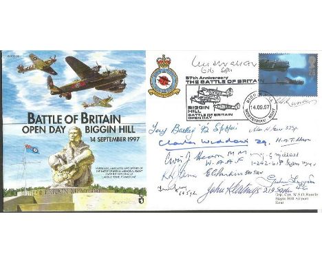 Twelve Battle of Britain pilots signed 1997 Biggin Hill Open Day Cover JSCC36. Signed by Tony Bartley DFC 92 sqn, Tony Russel
