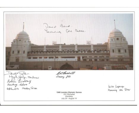 1948 Olympic Games Signed 8X12 Photo By British Medal Winners Bert Bushnell, Dorothy Tyler, David Bond, Mike Lapage, Bill Gri