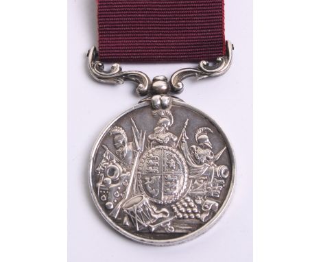 Victorian Army Long Service Good Conduct Medal awarded to “5234 GUNNR J NORGROVE CST BDE RA". Some wear to the rim over the i