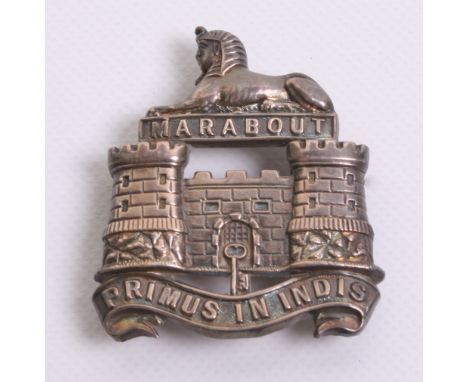 Dorsetshire Regiment Officers Forage Cap Badge Circa 1893, having three lug fittings to the reverse. Sphinx with MARABOUT hon