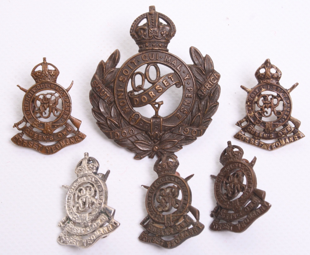 Queens Own Dorset Yeomanry Officers Bronze Cap Badge complete with two ...