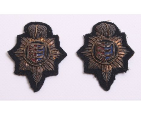Royal Sussex Regiment Cinque Ports Officers Bullion Collar Badges circa 1899-1903, large type bullion embroidered regimental 