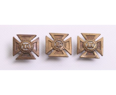 Pre 1881 107th (Bengal Infantry) Regiment, Later Royal Sussex Regiment Other Ranks Collar Badges. Three examples in brass wit