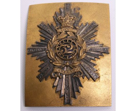 Very Fine and Rare Officers Shoulder Belt Plate 32nd Cornwall Regiment circa 1842-1855, rectangular seeded gilt back plate wi