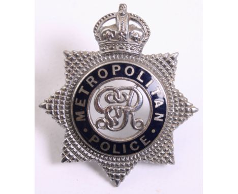 Metropolitan Police George V Senior Officers Cap Badge, Kings crown, blue enamel,GVR centre, complete with two lug fittings o