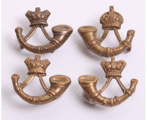 Pre 1904 Royal Guernsey Militia (Light Infantry) Collar Badges being a pair of brass other ranks issue with Victorian crown a