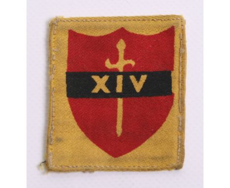 Indian 3rd Armoured Brigade Cloth Formation Sign, printed example with 14th army formation sign set inside a yellow square ba