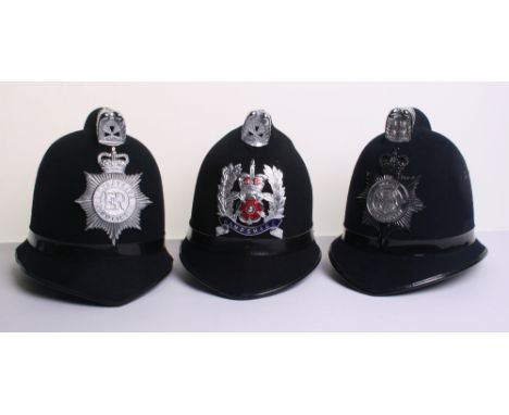 Three Cox Comb Obsolete Police Helmets, Queens Crown Durham Constabulary, Hampshire Sergeants, cork helmet  and Queens crown 